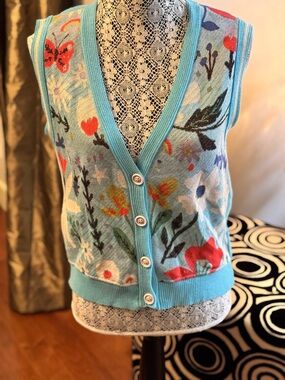 Aldo Martins Light Blue Floral Button-Front Sweater Vest